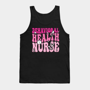 Cute Behavioral Health Nurse Groovy Retro Pink Tank Top